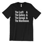 Load image into Gallery viewer, The Loft &amp; The Gallery &amp; The Garage (paradise garage) &amp; The Warehouse T-Shirt
